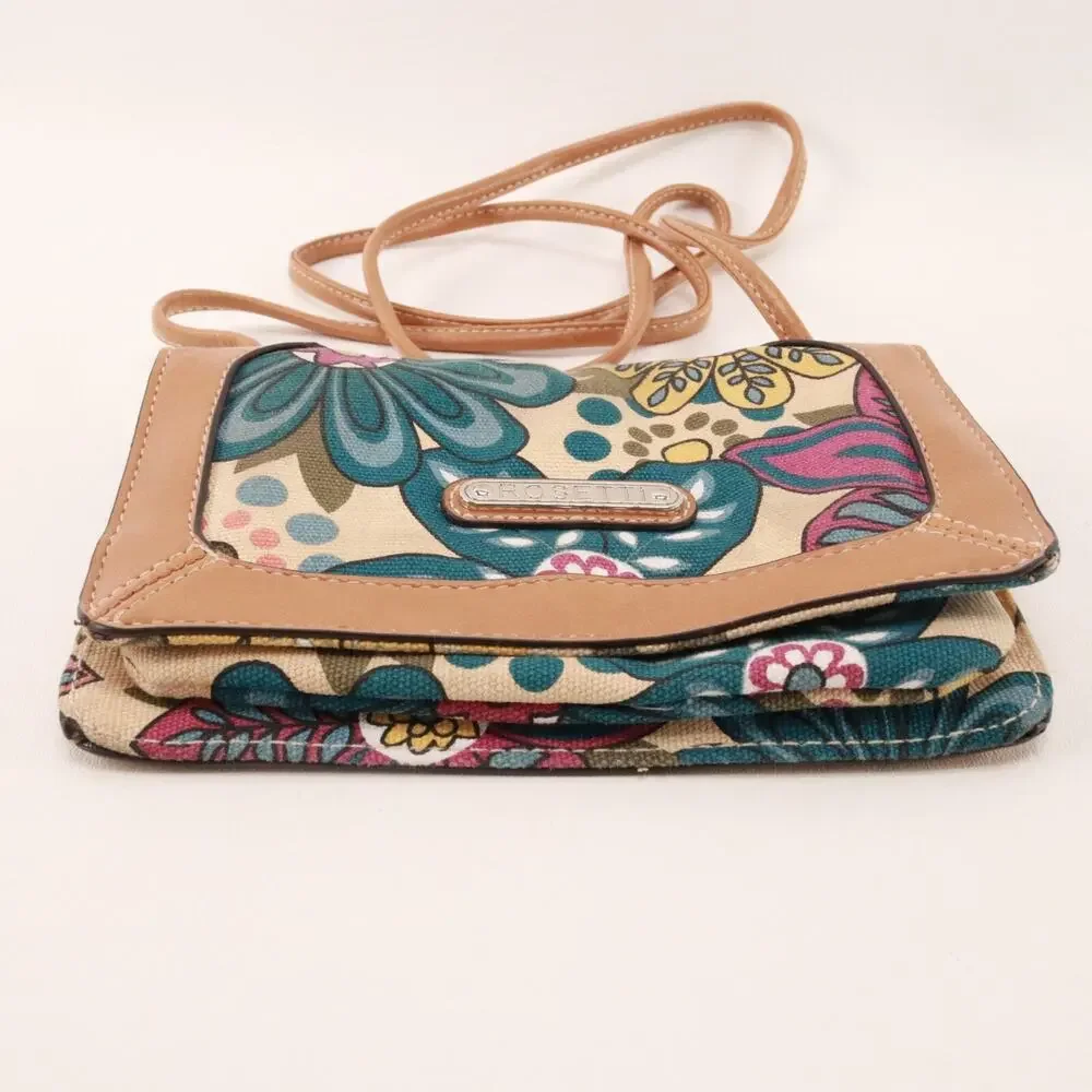 Rosetti Crossbody Handbag Women Multicolor Teal Brown Floral Lined Purse Bag
